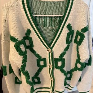 Green and Cream Women's Sweater